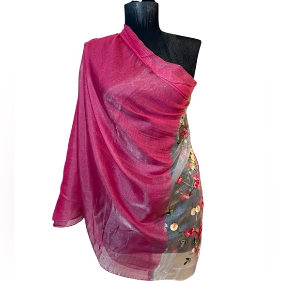 Elegant Pink Floral Women's Scarf With Embroidered Flowers - Picture 1 of 13